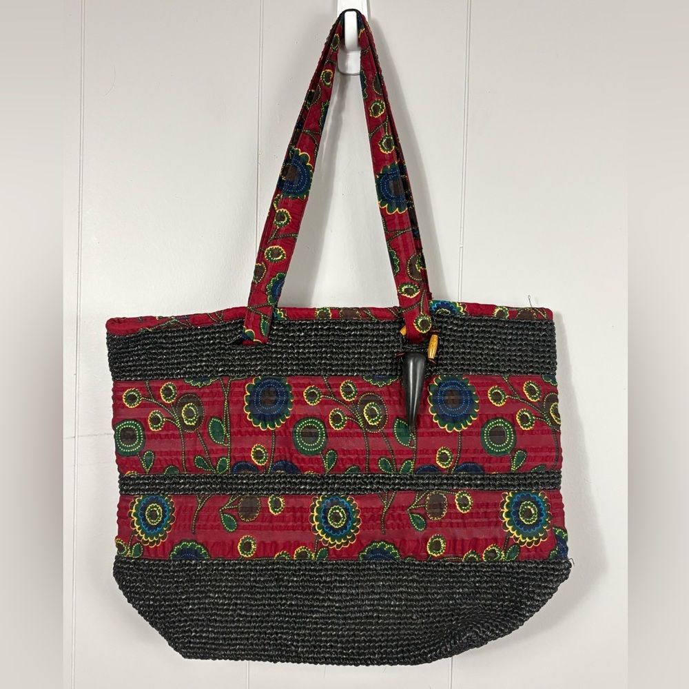 Black & cranberry floral Chikumbuso handbag handmade Tote boho artsy